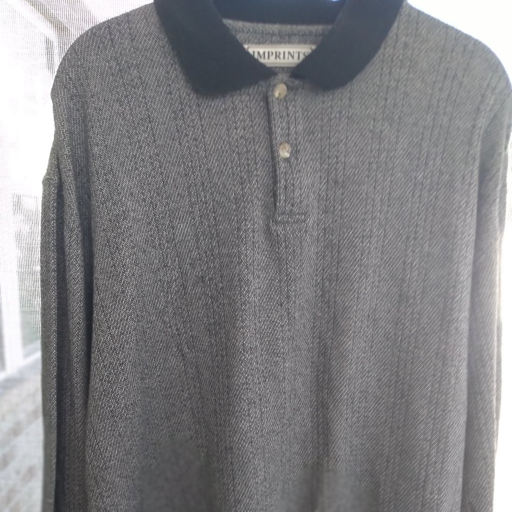Imprints Men's Long Sleeve Henley Style Pullover Top Black/Gray Stripe Pattern L